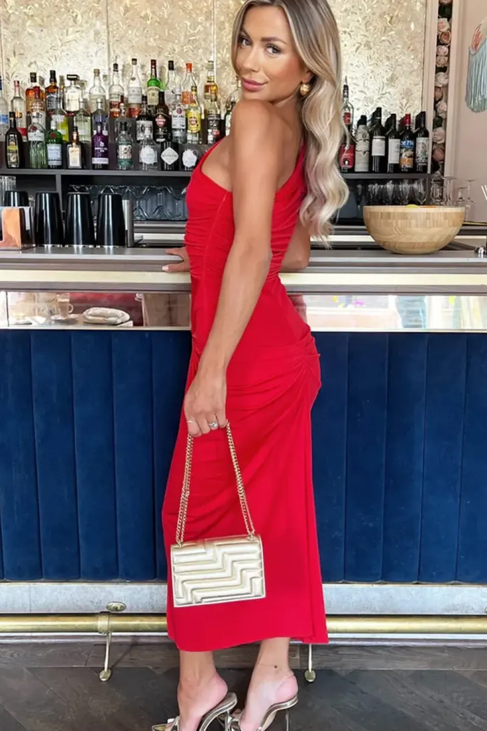 One Shoulder Knot Skirt Midi Dress