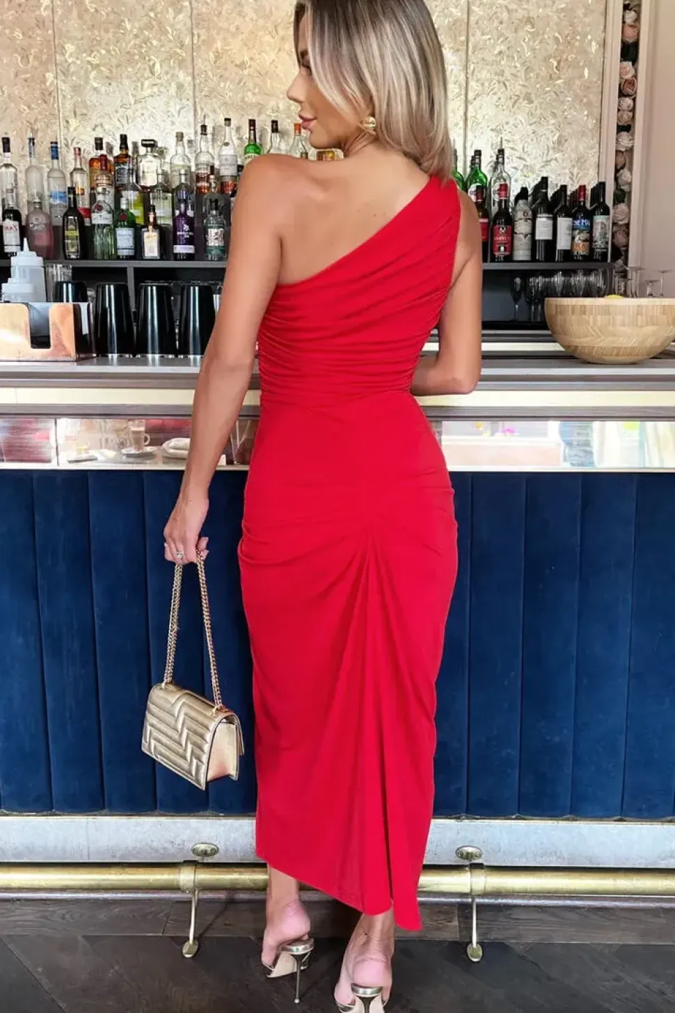 One Shoulder Knot Skirt Midi Dress