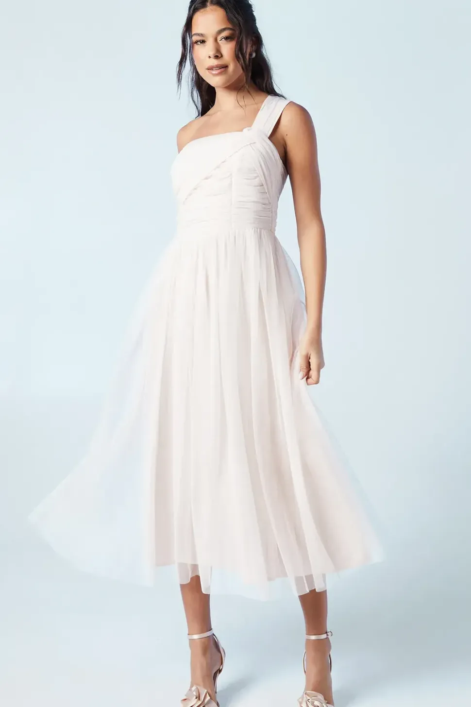 One Shoulder Mesh Bridesmaids Dress