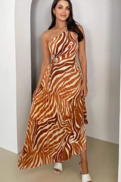 One Shoulder Pleated Midi Dress