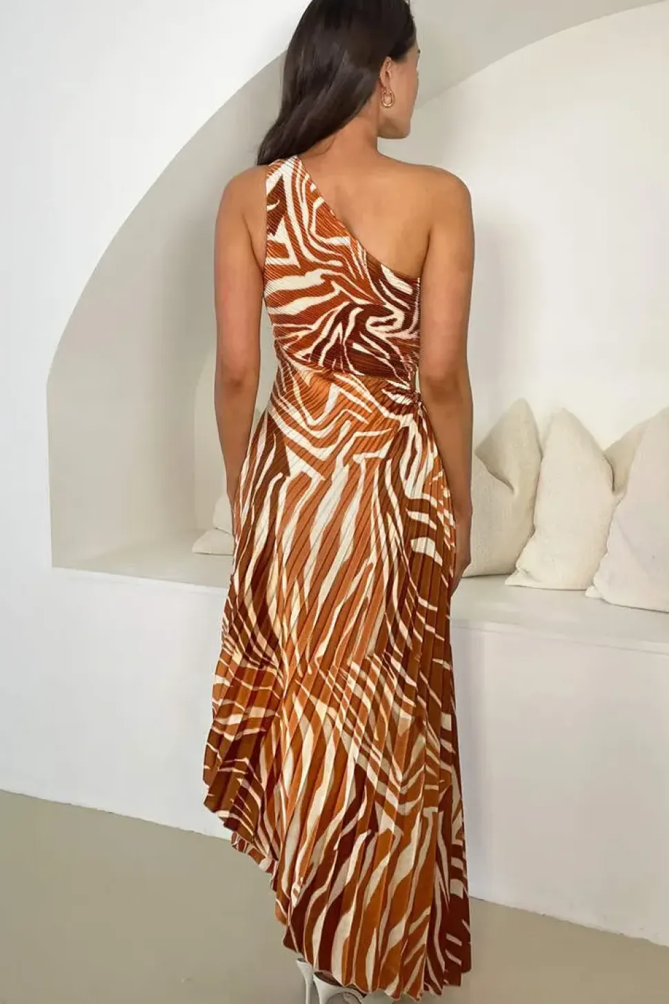 One Shoulder Pleated Midi Dress