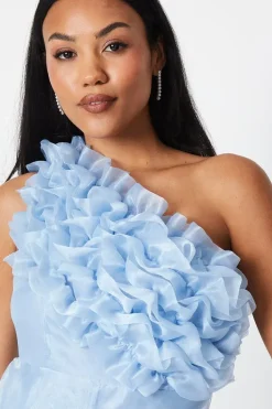 One Shoulder Ruffle Bodice Midi Dress