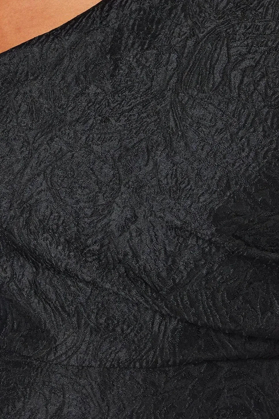 One Shoulder Ruffle Detail Jacquard Black Maxi Dress