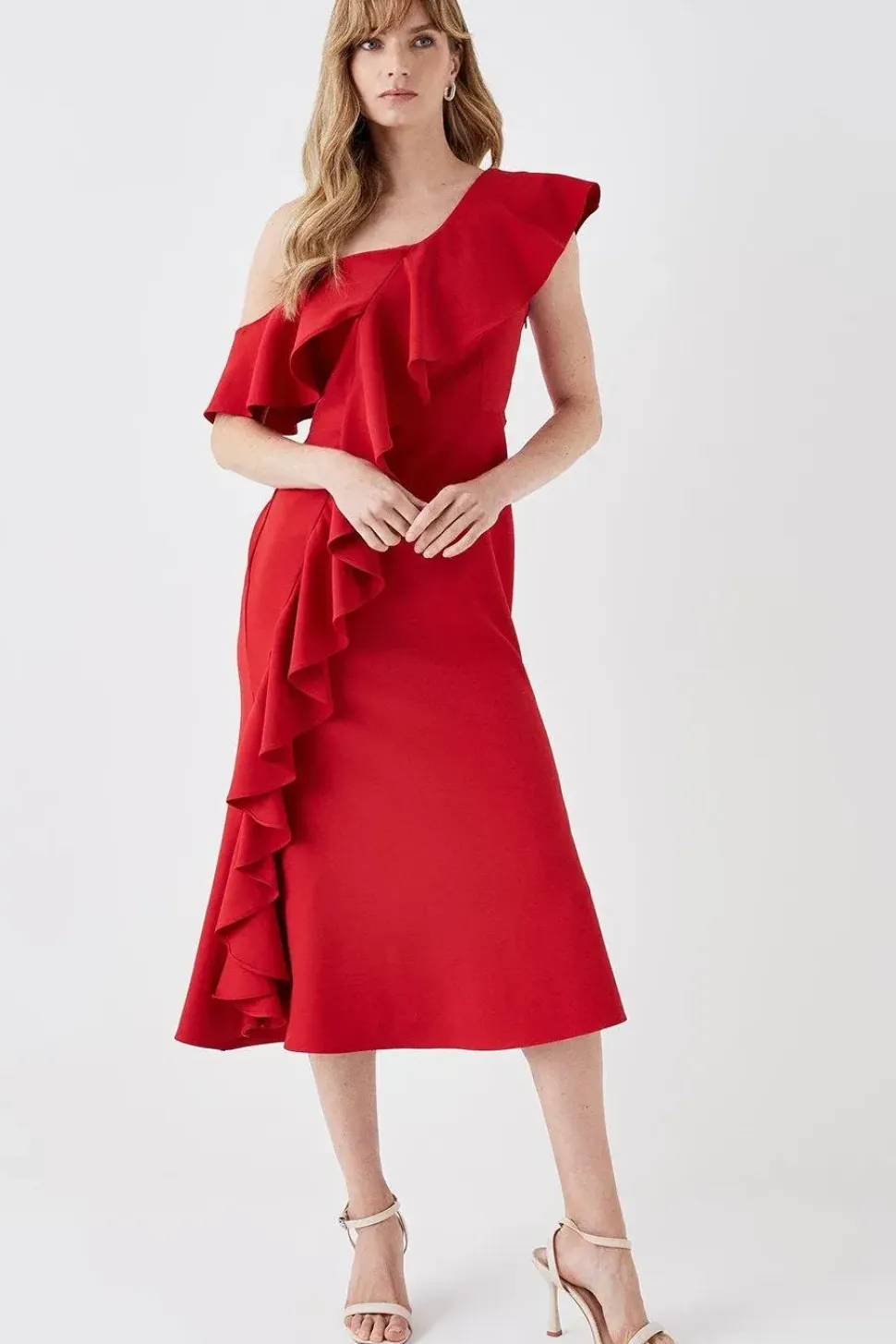 One Shoulder Ruffle Pencil Dress