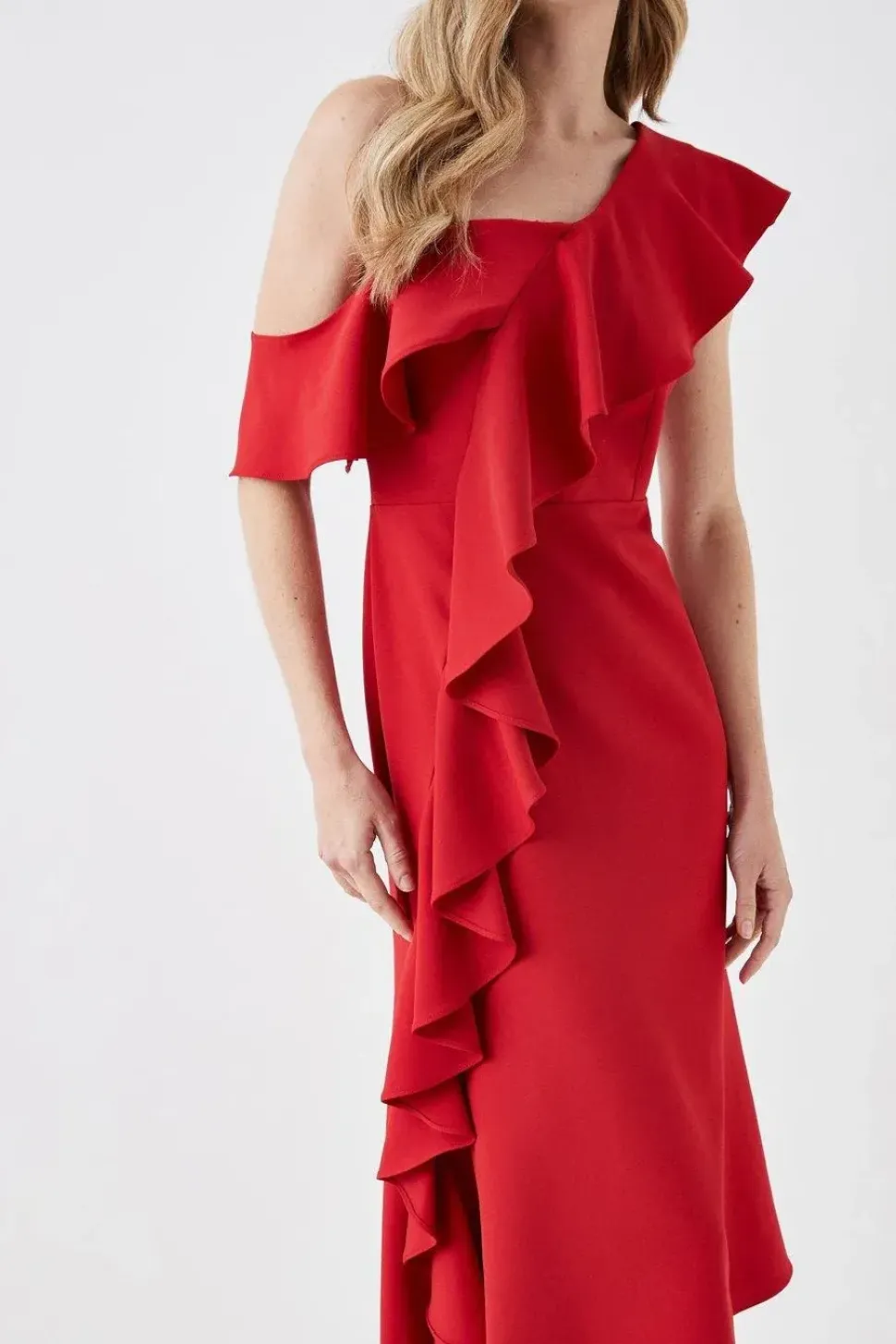 One Shoulder Ruffle Pencil Dress