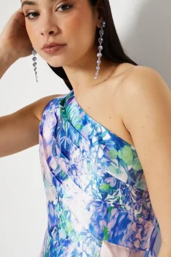 One Shoulder Seam Detail Ruffle Midi Dress