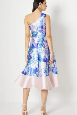One Shoulder Seam Detail Ruffle Midi Dress