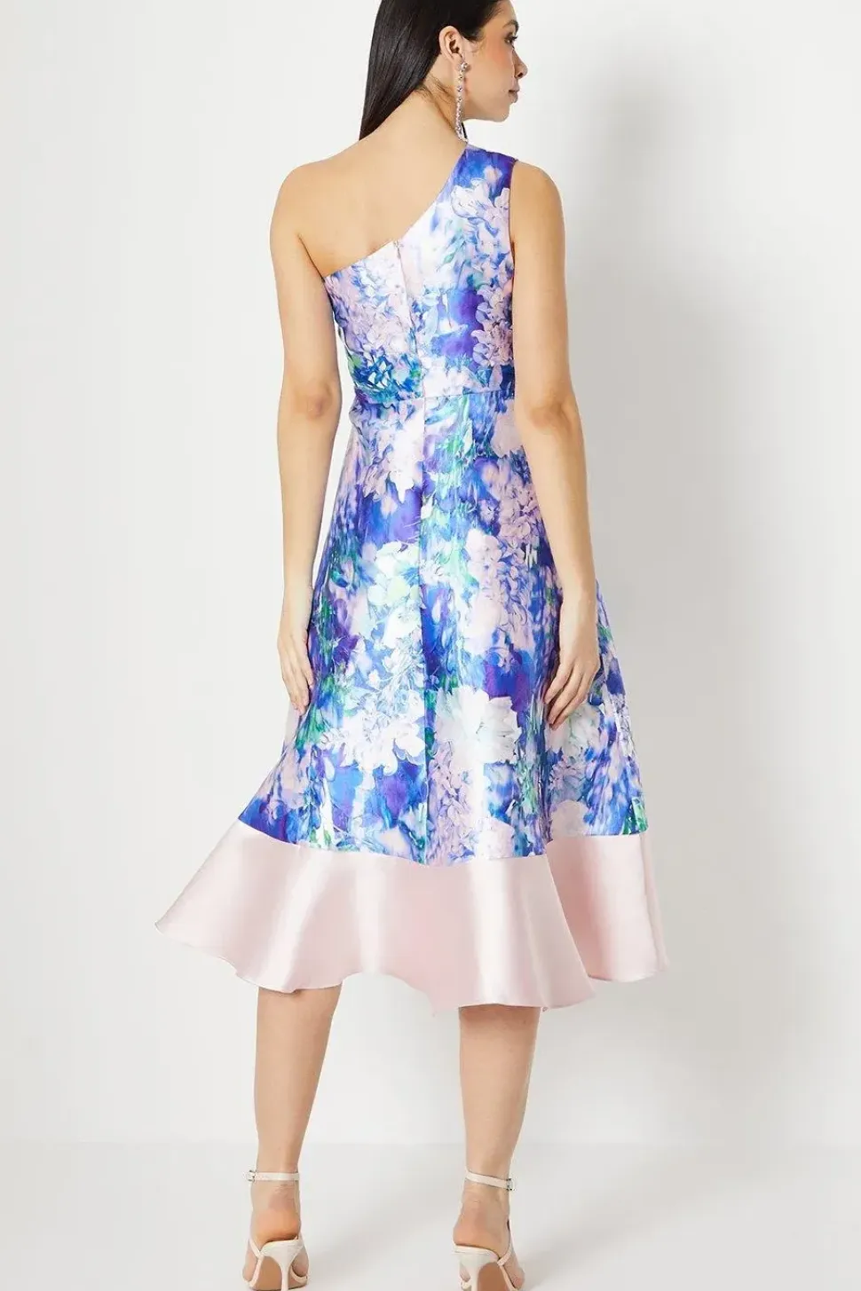One Shoulder Seam Detail Ruffle Midi Dress