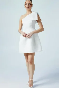 One Shoulder Statement Bow Bridal Mini Dress