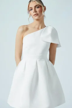 One Shoulder Statement Bow Bridal Mini Dress