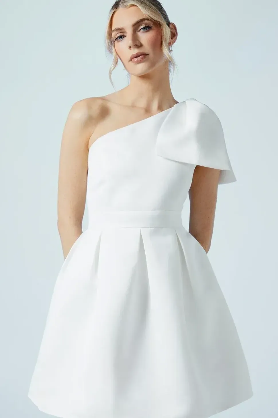 One Shoulder Statement Bow Bridal Mini Dress