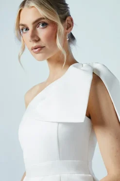 One Shoulder Statement Bow Bridal Mini Dress