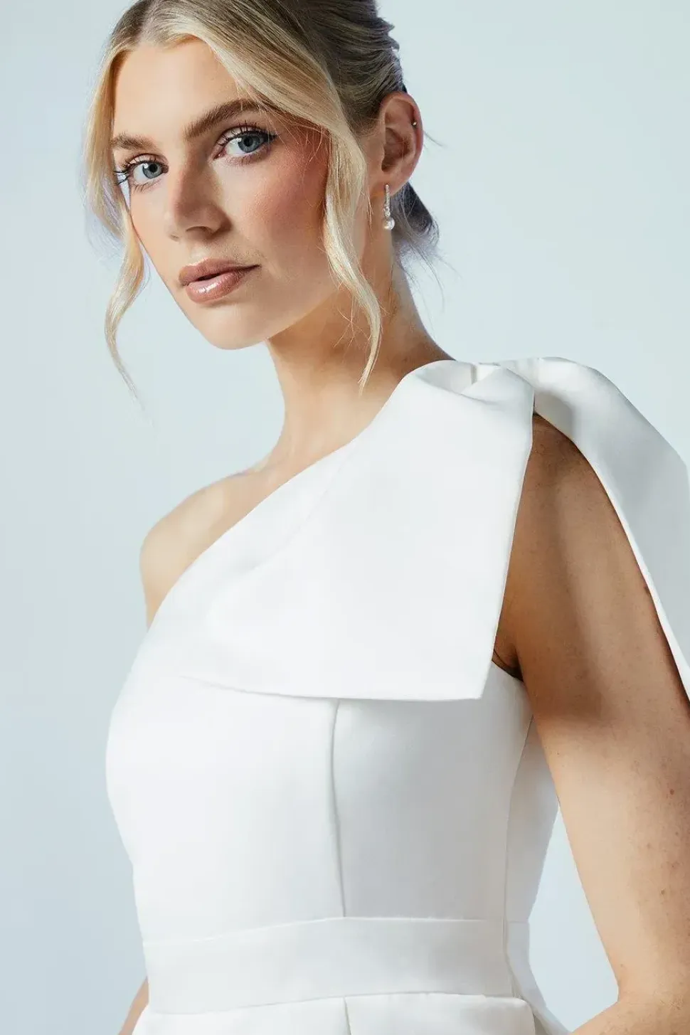 One Shoulder Statement Bow Bridal Mini Dress