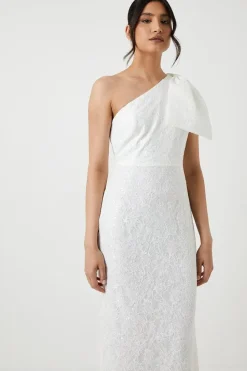 One Shoulder Statement Bow Sequin Lace Wedding Dress