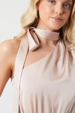 One Shoulder Tie Neck Satin Bridesmaid Dress