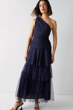 One Shoulder Tulle Maxi Dress