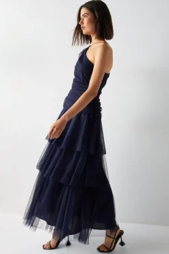 One Shoulder Tulle Maxi Dress