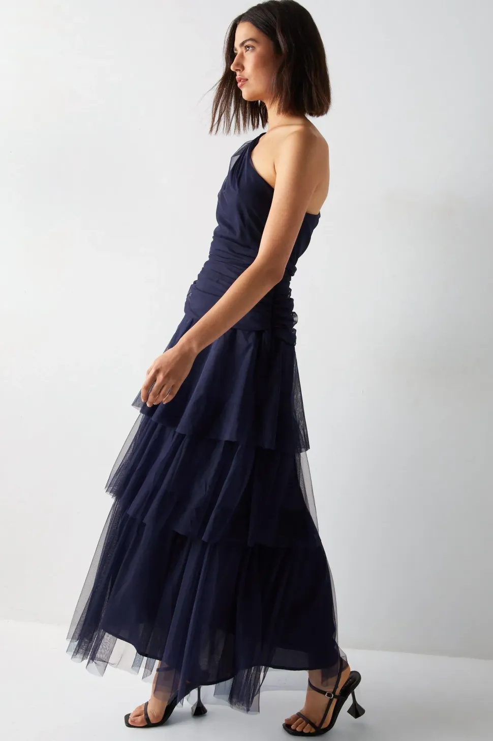 One Shoulder Tulle Maxi Dress