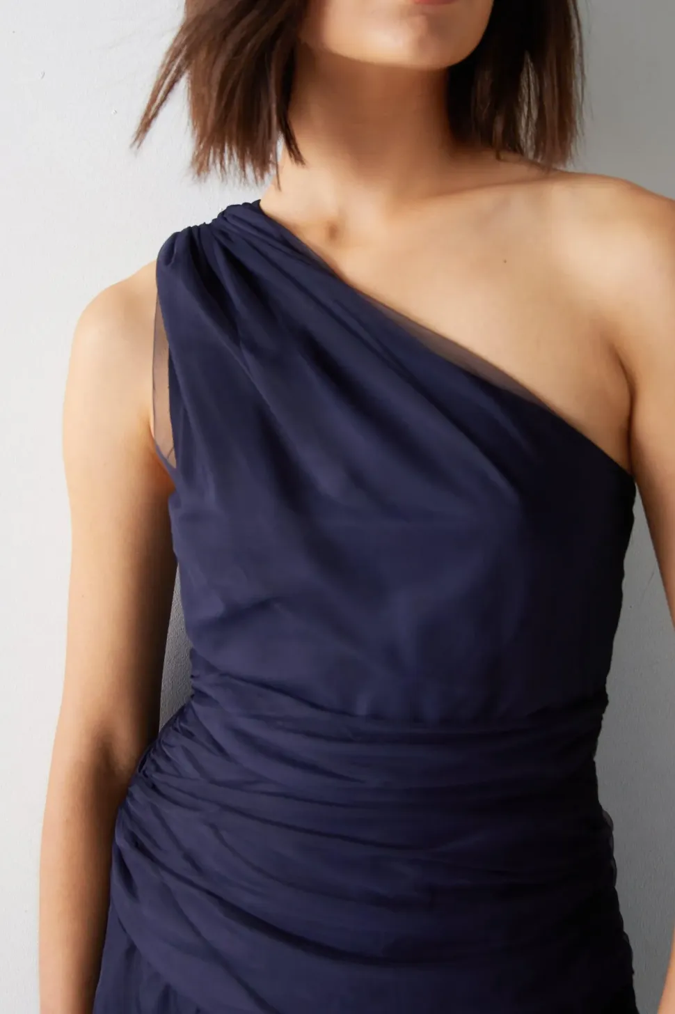 One Shoulder Tulle Maxi Dress