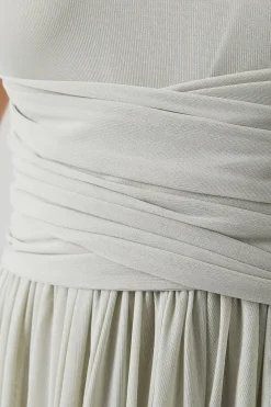 One Shoulder Wrap Waist Stretch Mesh Bridesmaid Dress