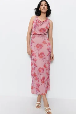 Open Back Abstract Floral Midi Dress