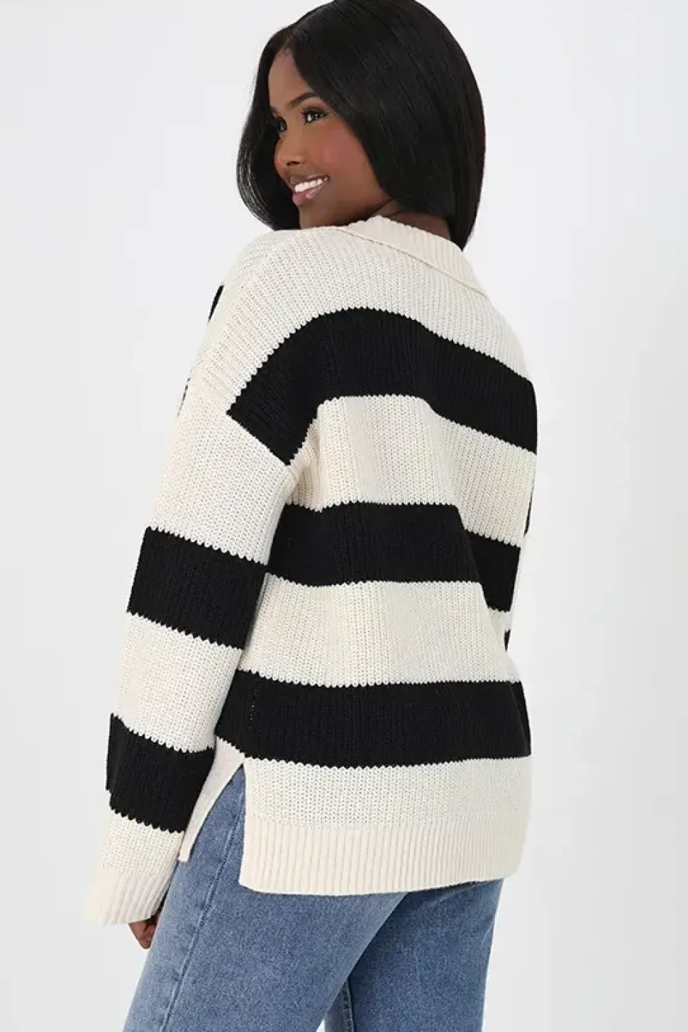 Open Collar Fisherman Knit Jumper