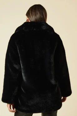 Open Collar Midi Fur Coat