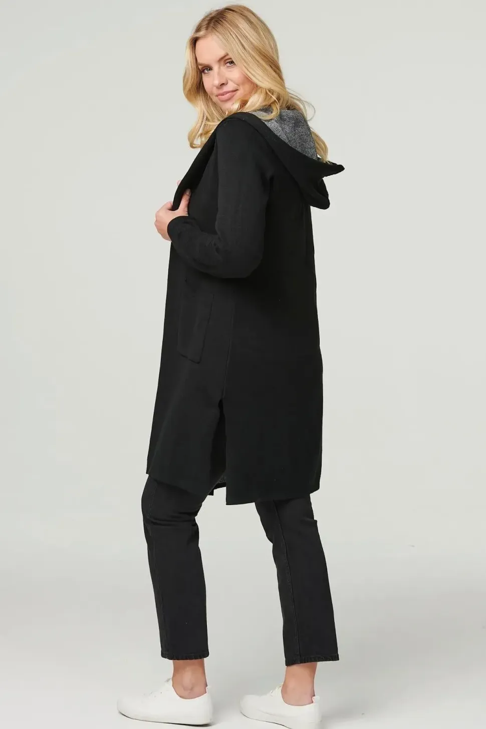 Open Front Hooded Longline Cardigan