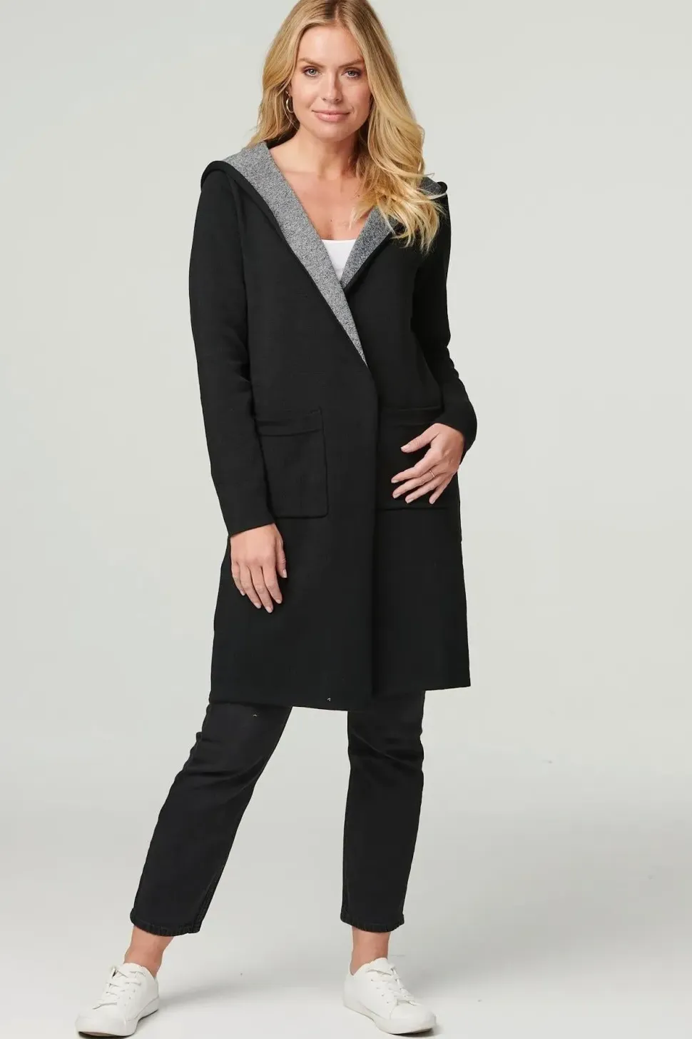 Open Front Hooded Longline Cardigan