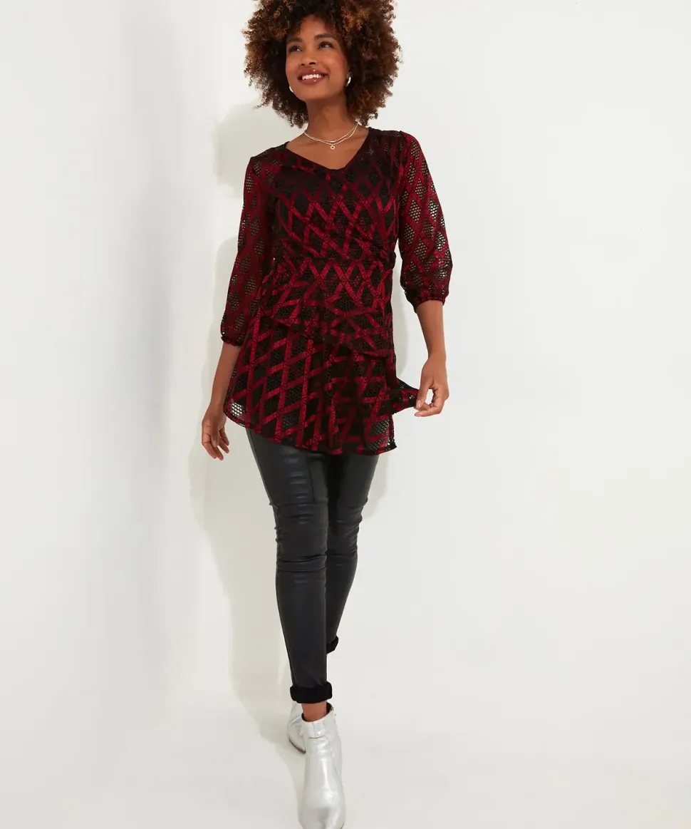 Open Weave Mock Wrap Tunic and Cami
