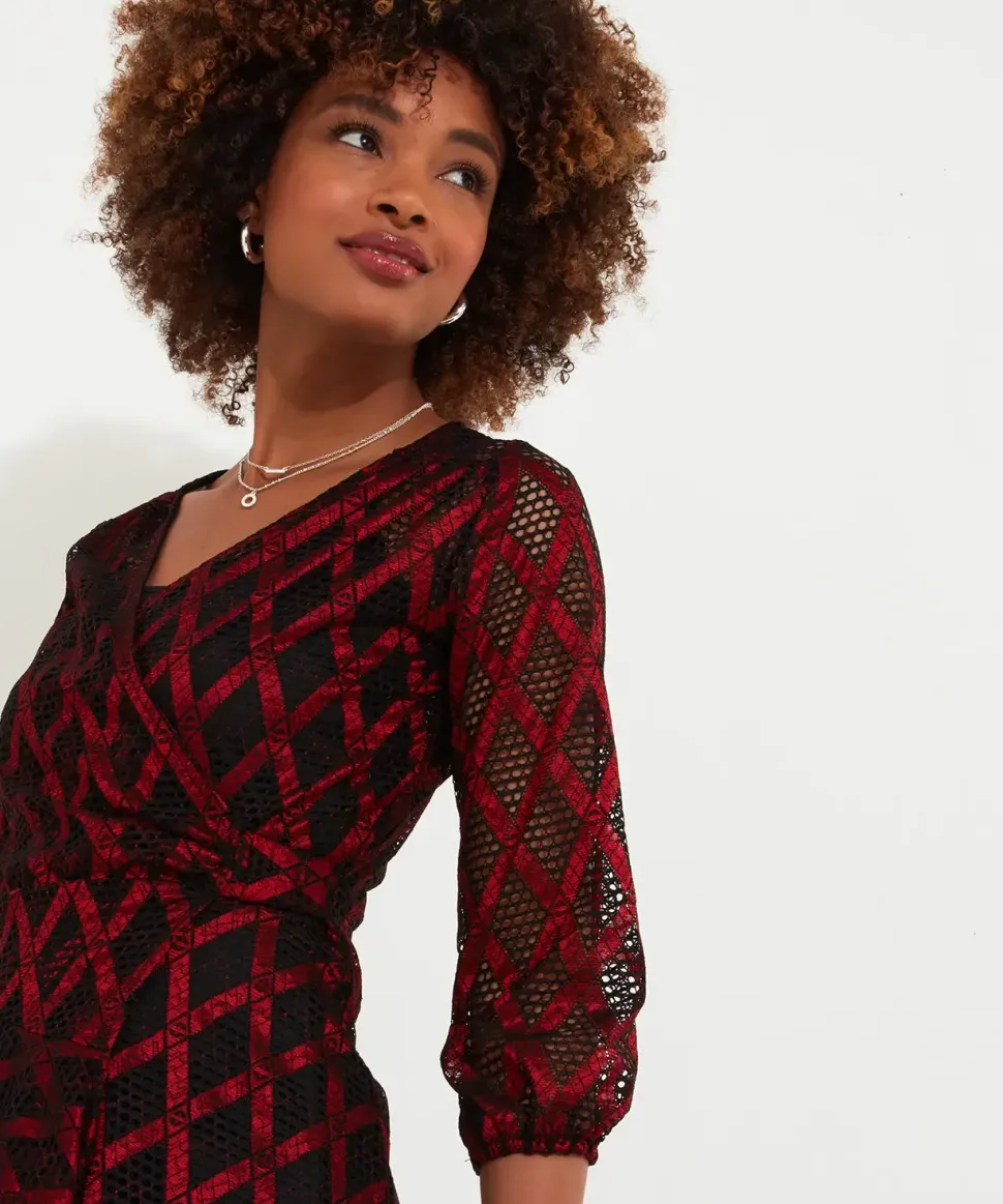 Open Weave Mock Wrap Tunic and Cami