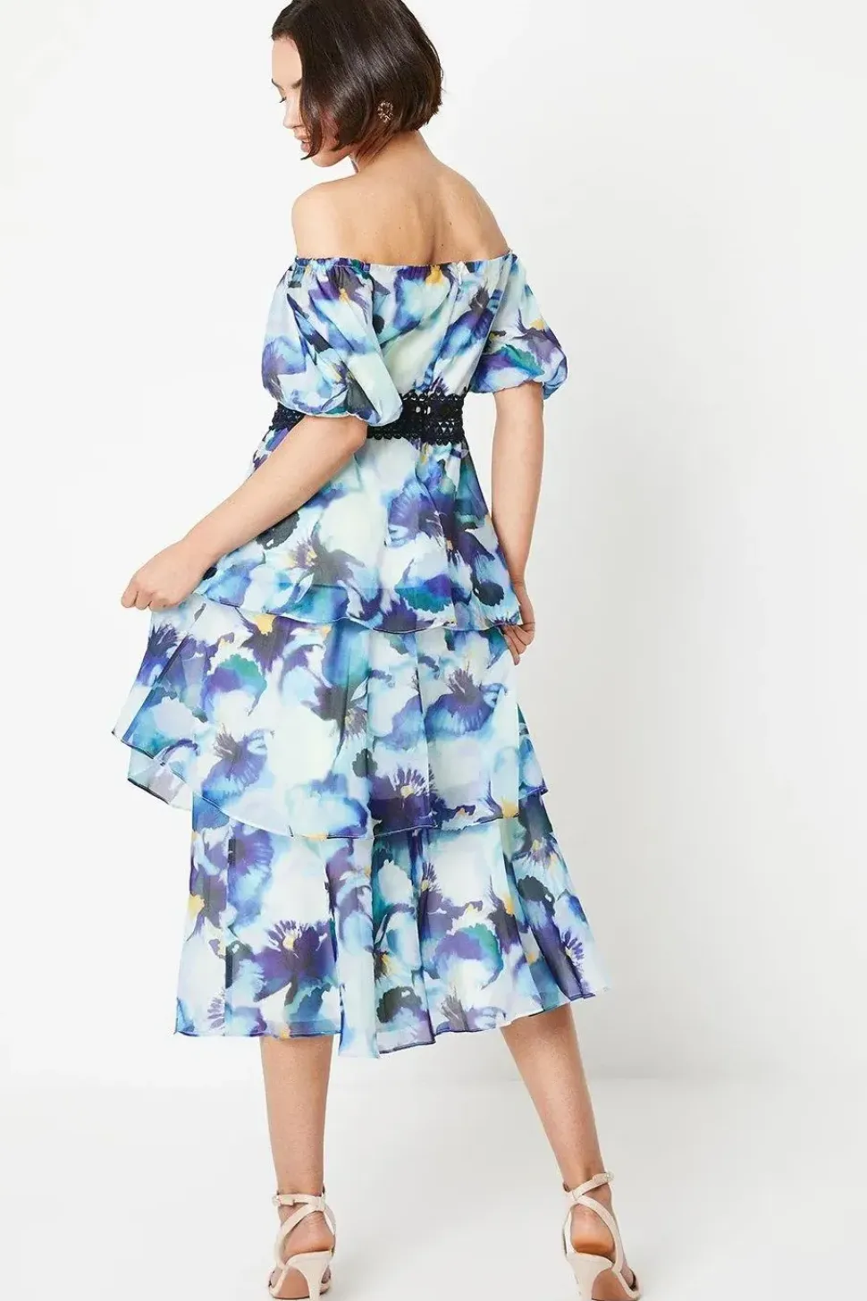 Organza Floral Bardot Midaxi Dress