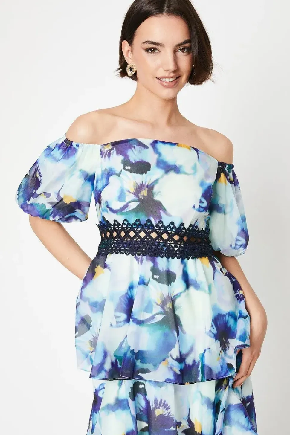 Organza Floral Bardot Midaxi Dress