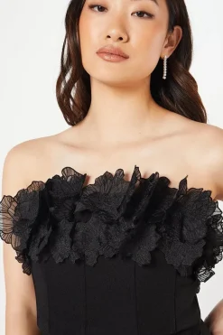 Organza Flower Bardot Midi Wedding Guest Dress