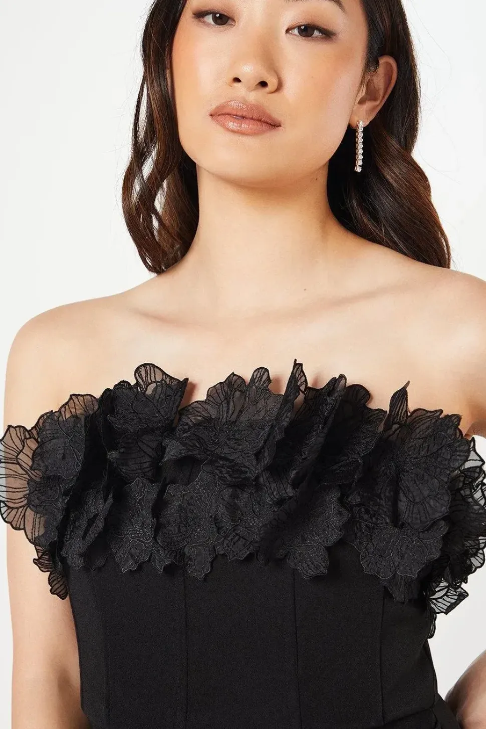 Organza Flower Bardot Midi Wedding Guest Dress