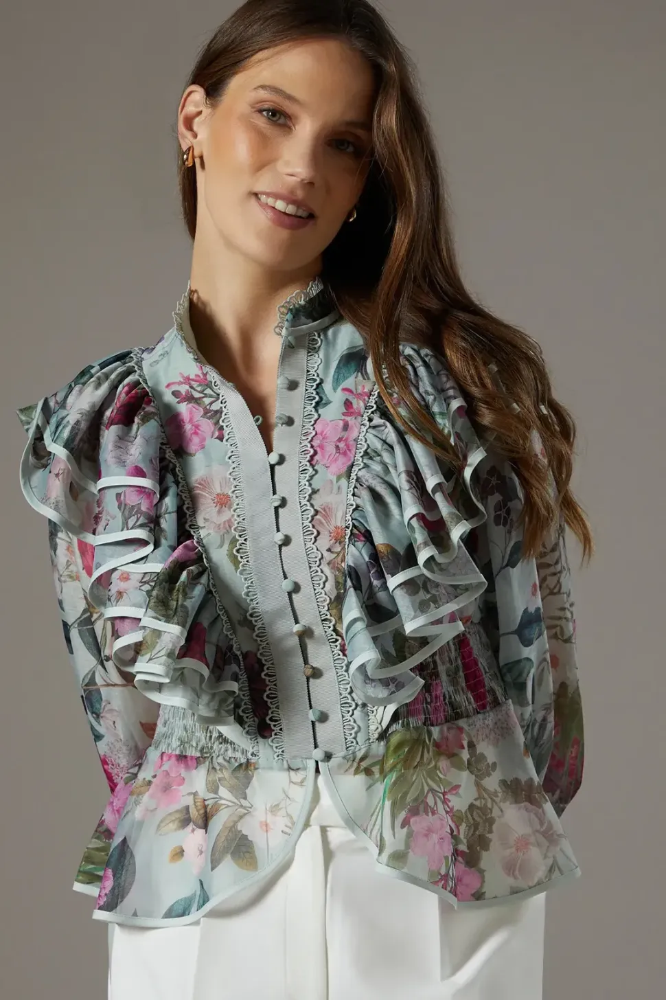 Organza Frill Trim Blouse