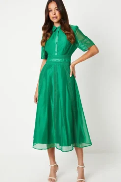 Organza Lace Trim Mix Shirt Dress