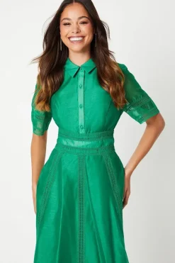 Organza Lace Trim Mix Shirt Dress