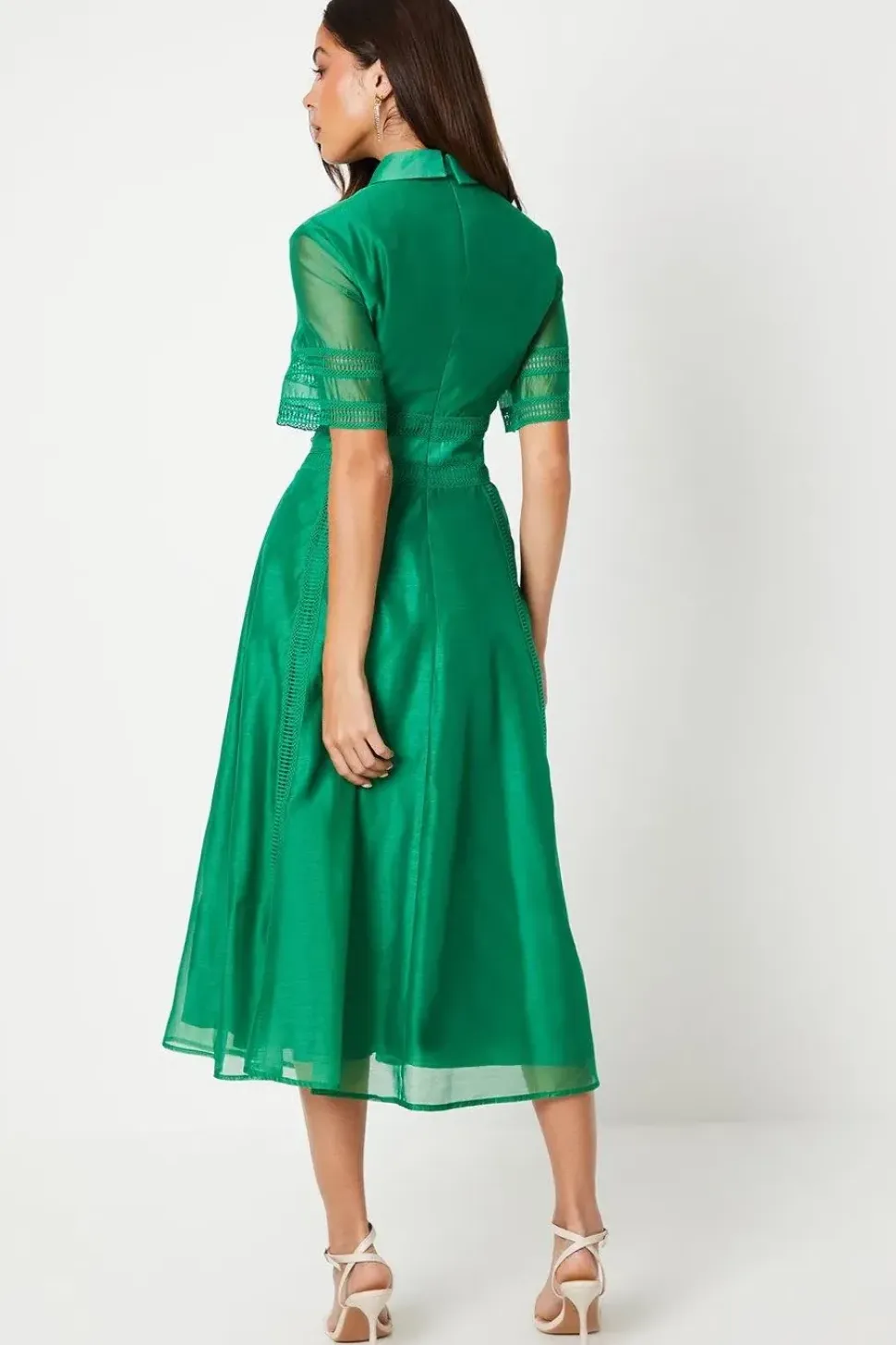 Organza Lace Trim Mix Shirt Dress
