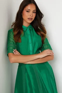 Organza Lace Trim Mix Shirt Dress