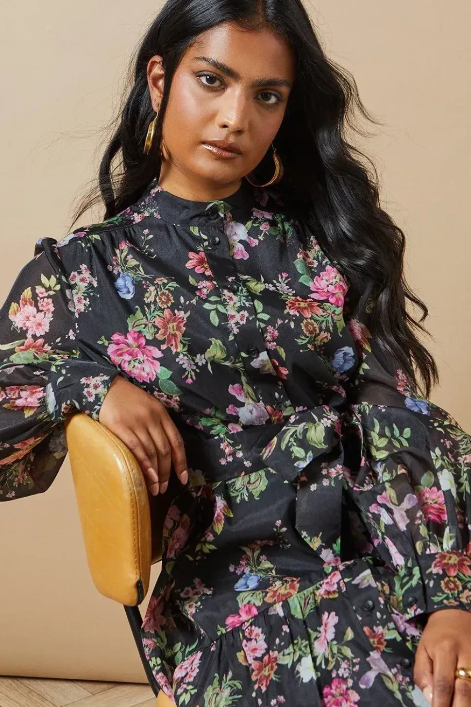 Organza Midi Shirt Dress