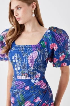 Organza Pencil Dress With Puff Sleeve