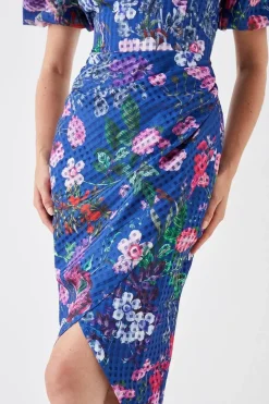 Organza Pencil Dress With Puff Sleeve