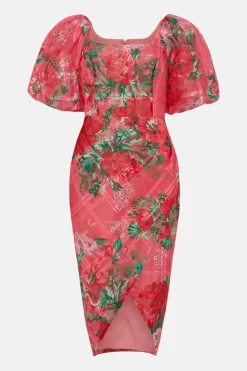Organza Pencil Dress With Puff Sleeve