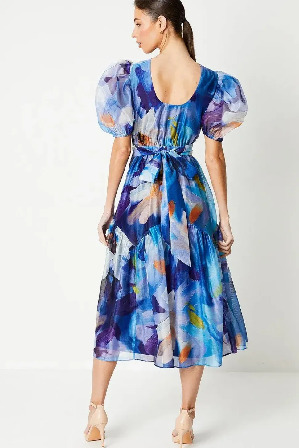 Organza Puff Sleeve Midi Dress