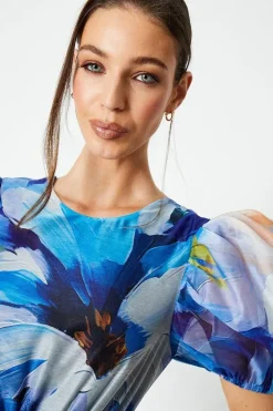 Organza Puff Sleeve Midi Dress