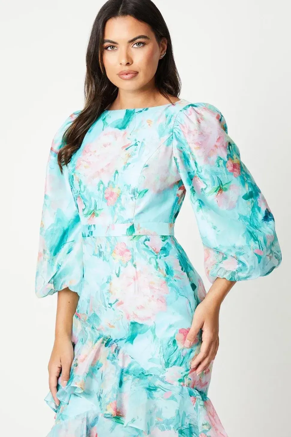 Organza Ruffle Tier Midi Dress