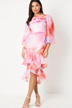 Organza Ruffle Tier Midi Dress