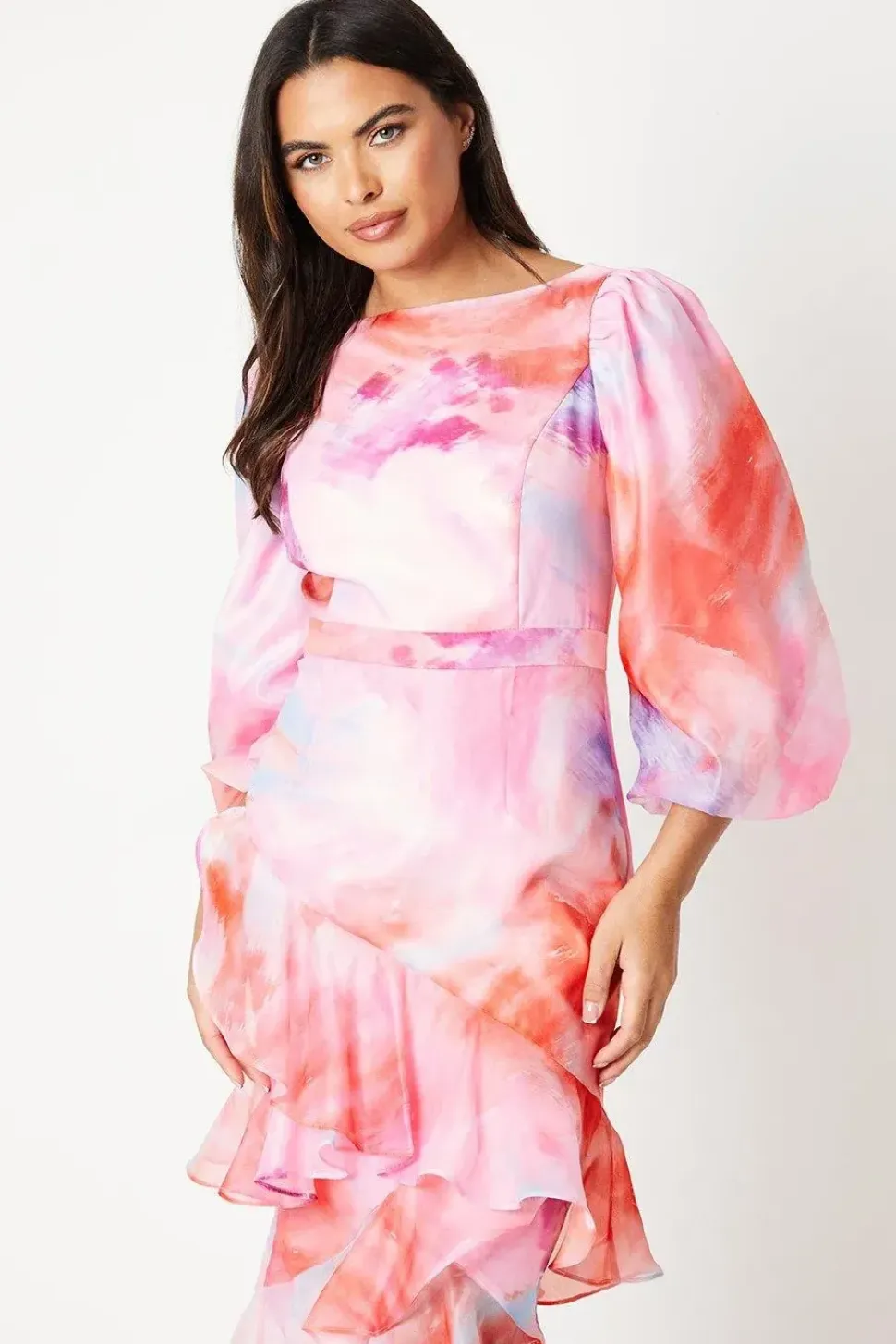 Organza Ruffle Tier Midi Dress