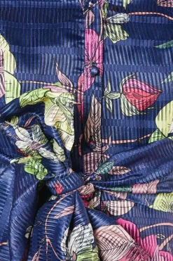 Organza Short Sleeve Printed Tie Waist Shirt Dress